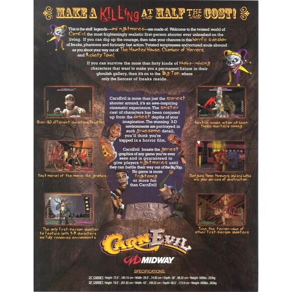 Carn Evil Arcade FLYER Original Video Game Art Killer Clown Horror It Carnival - Picture 2 of 4